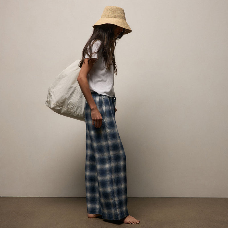 Plaid Linen Pant in Blue Plaid | James Perse Los Angeles