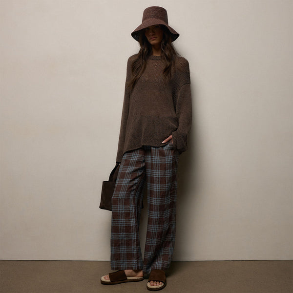 Plaid Linen Beach Pant in Plum Plaid | James Perse Los Angeles