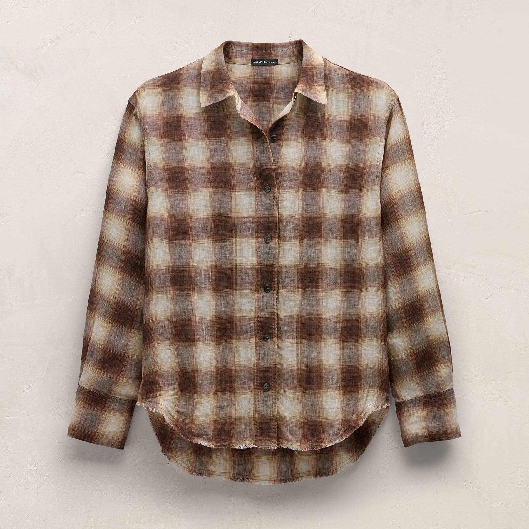 Plaid Linen Oversized Shirt in Chestnut Plaid | James Perse Los Angeles