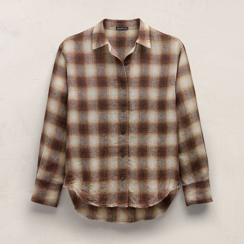 Plaid Linen Oversized Shirt in Chestnut Plaid | James Perse Los Angeles