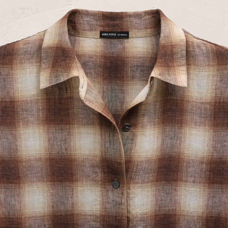 Plaid Linen Oversized Shirt in Chestnut Plaid | James Perse Los Angeles