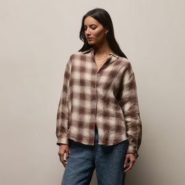 Plaid Linen Oversized Shirt in Chestnut Plaid | James Perse Los Angeles