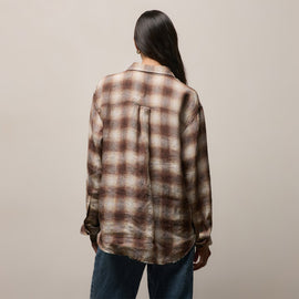 Plaid Linen Oversized Shirt in Chestnut Plaid | James Perse Los Angeles