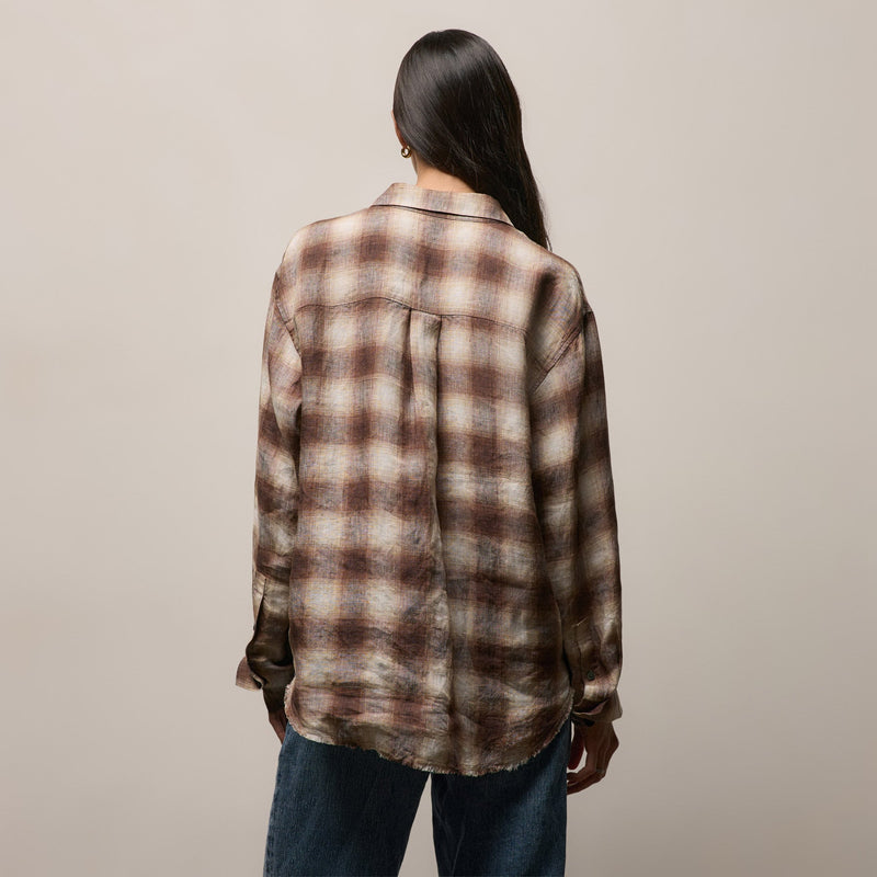 Plaid Linen Oversized Shirt in Chestnut Plaid | James Perse Los Angeles
