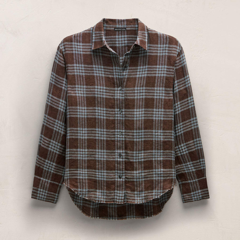 Plaid Linen Oversized Shirt in Plum Plaid | James Perse Los Angeles