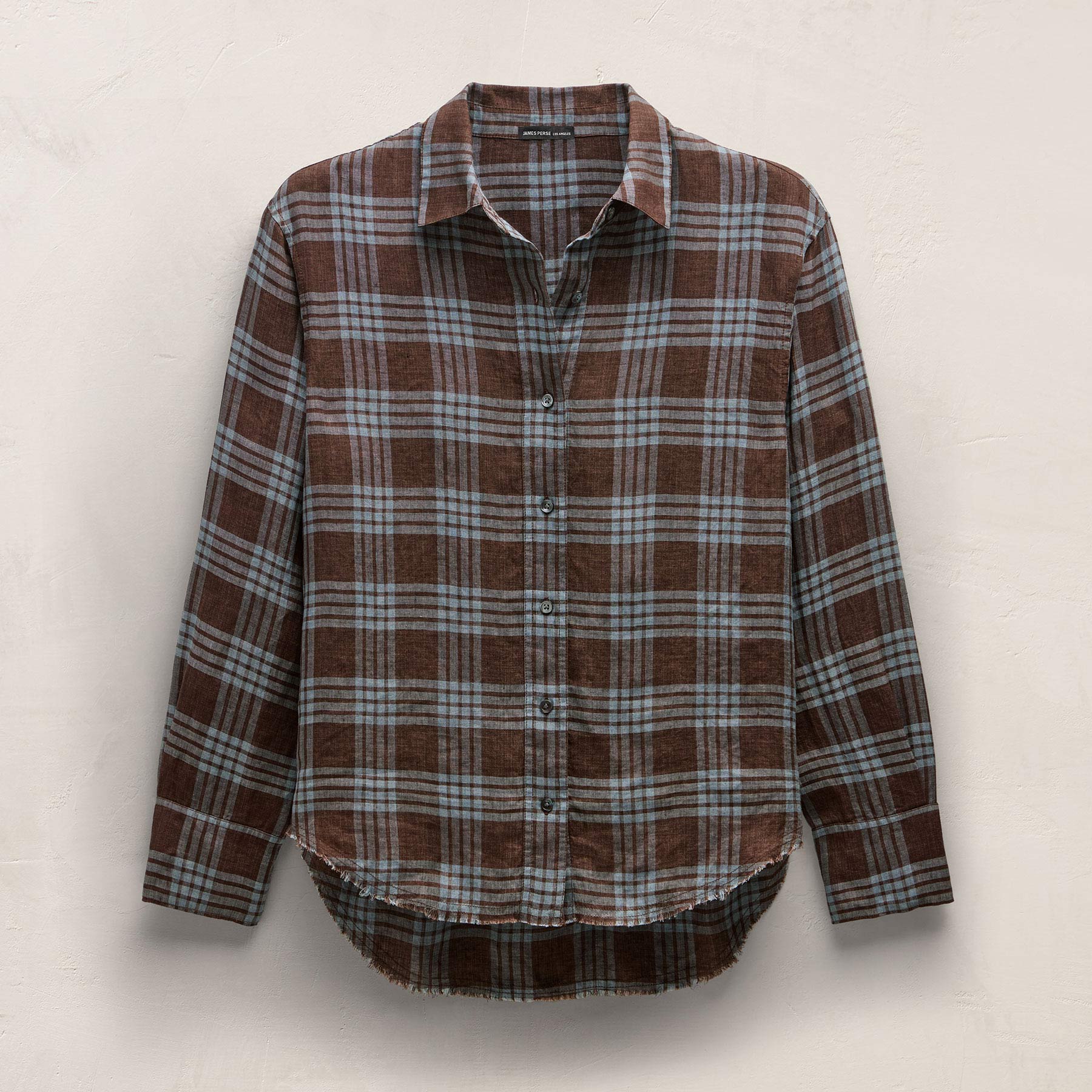 Plaid Linen Oversized Shirt in Plum Plaid | James Perse Los Angeles