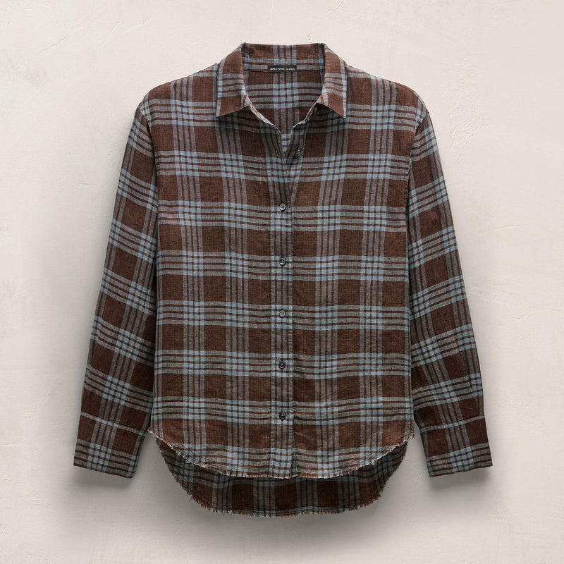 Plaid Linen Oversized Shirt in Plum Plaid | James Perse Los Angeles