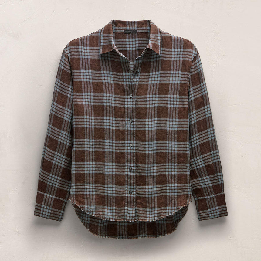 Plaid Linen Oversized Shirt in Plum Plaid | James Perse Los Angeles