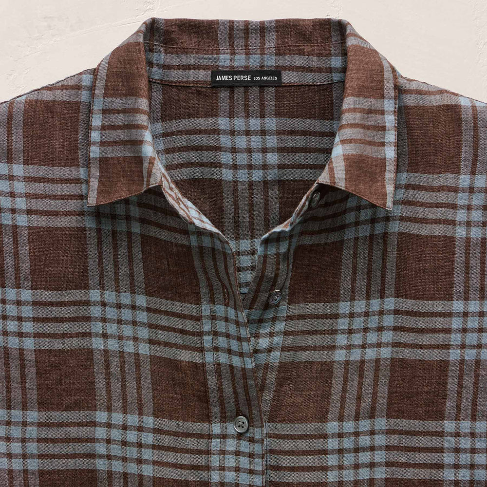 Plaid Linen Oversized Shirt in Plum Plaid | James Perse Los Angeles