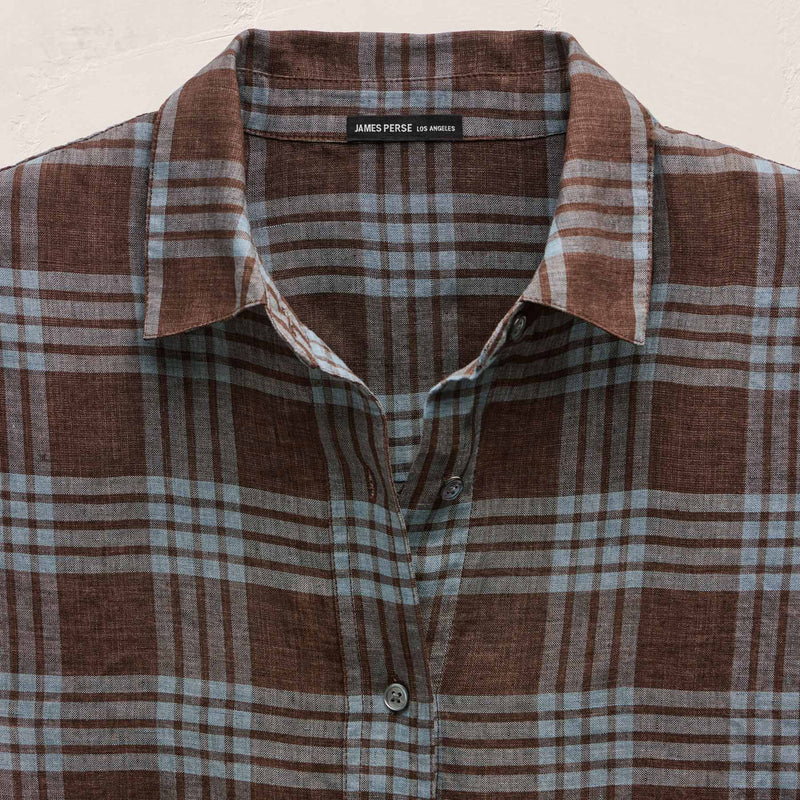 Plaid Linen Oversized Shirt in Plum Plaid | James Perse Los Angeles
