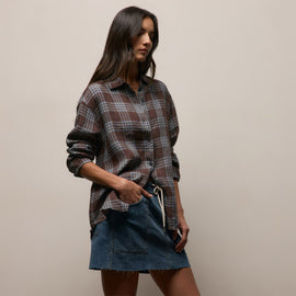 Plaid Linen Oversized Shirt in Plum Plaid | James Perse Los Angeles