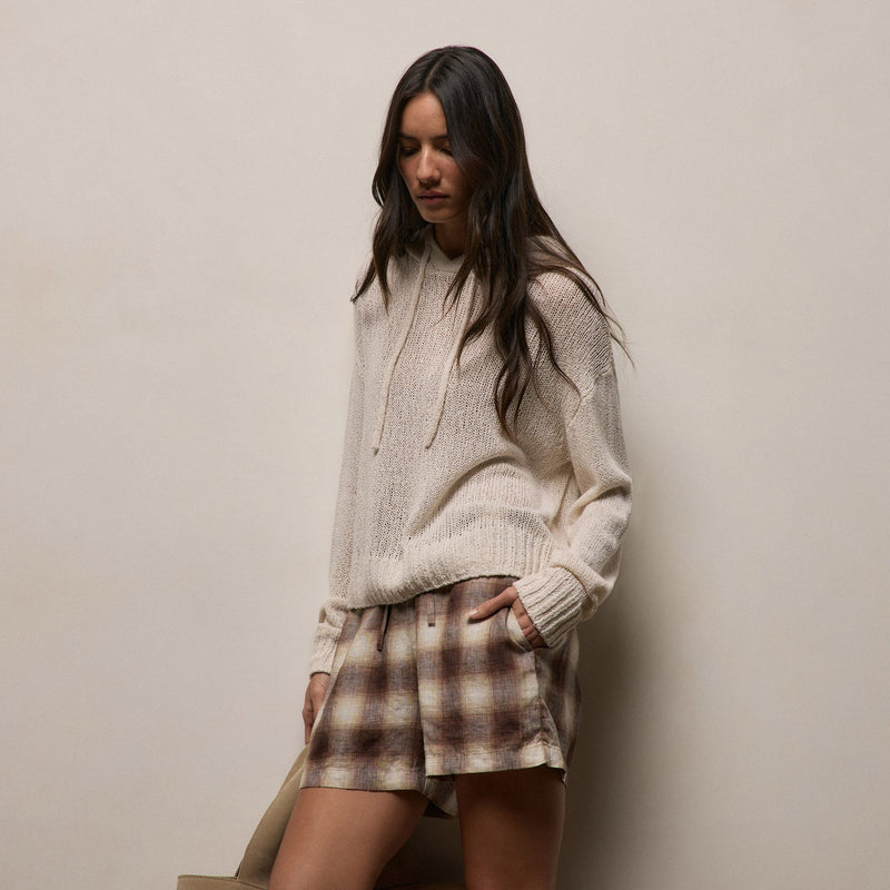 Plaid Linen Short in Chestnut Plaid | James Perse Los Angeles