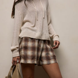 Plaid Linen Short in Chestnut Plaid | James Perse Los Angeles