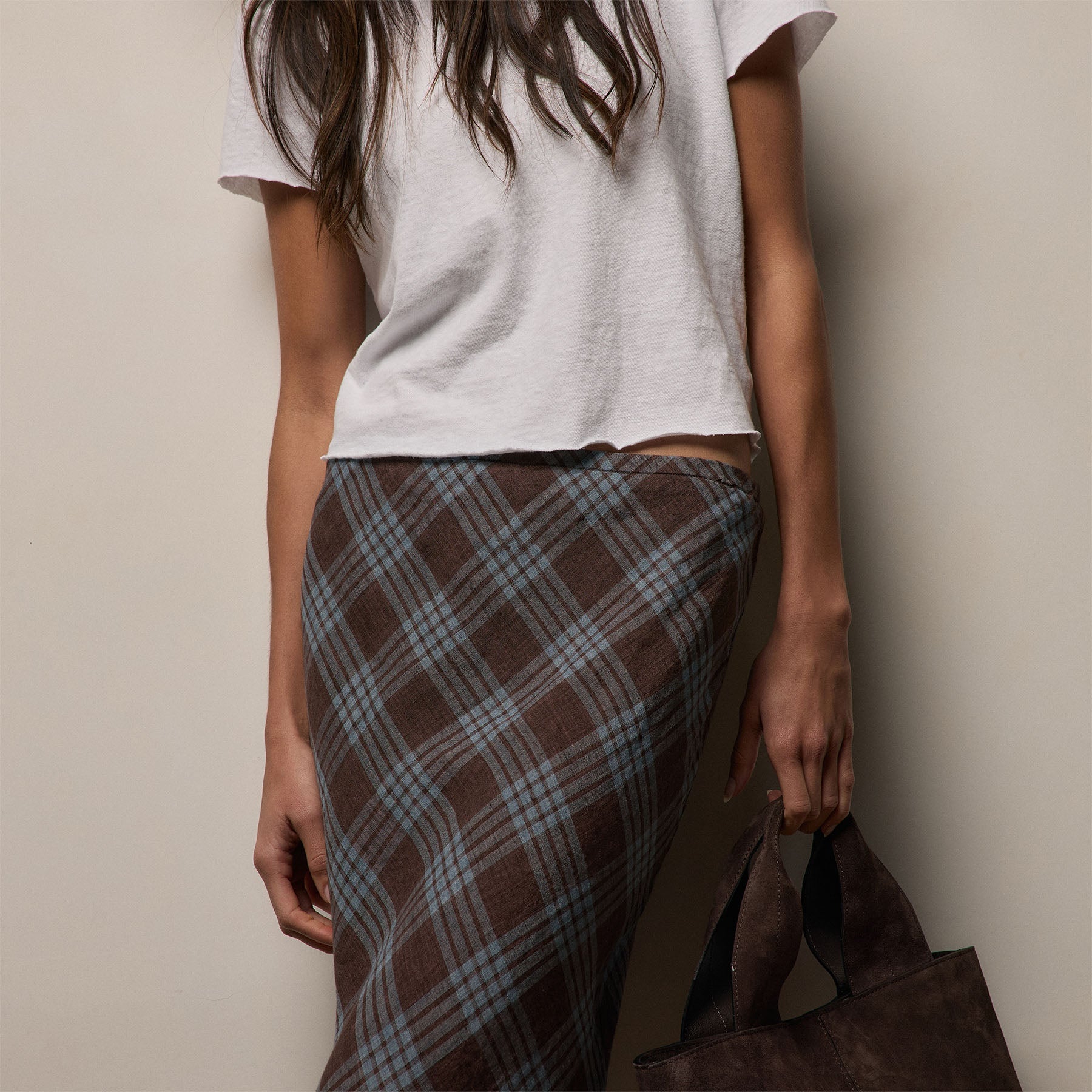 Plaid Linen Skirt in Plum Plaid | James Perse Los Angeles
