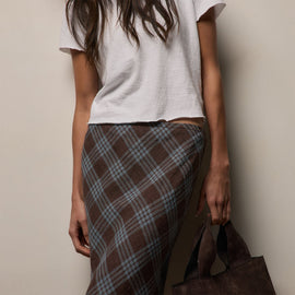 Plaid Linen Skirt in Plum Plaid | James Perse Los Angeles
