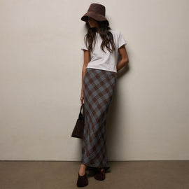 Plaid Linen Skirt in Plum Plaid | James Perse Los Angeles