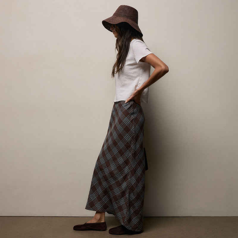 Plaid Linen Skirt in Plum Plaid | James Perse Los Angeles