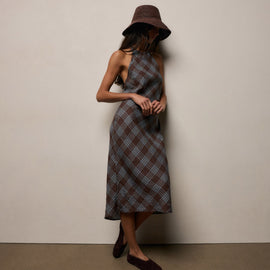Plaid Linen Halter Dress in Plum Plaid | James Perse Los Angeles