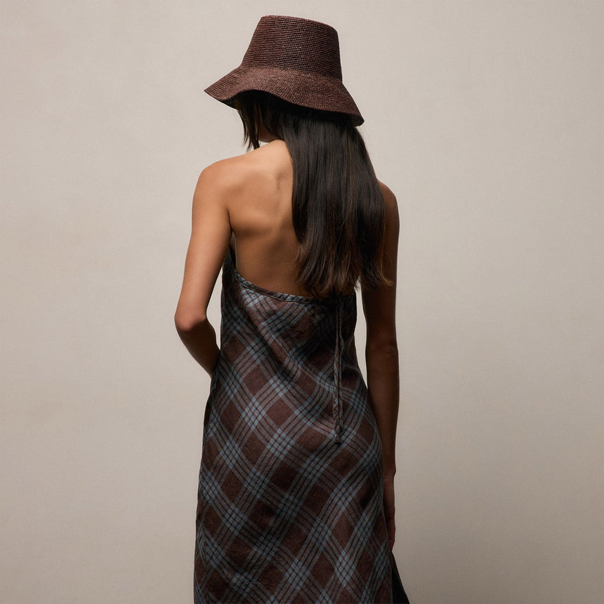 James Perse Plaid Linen Halter Dress