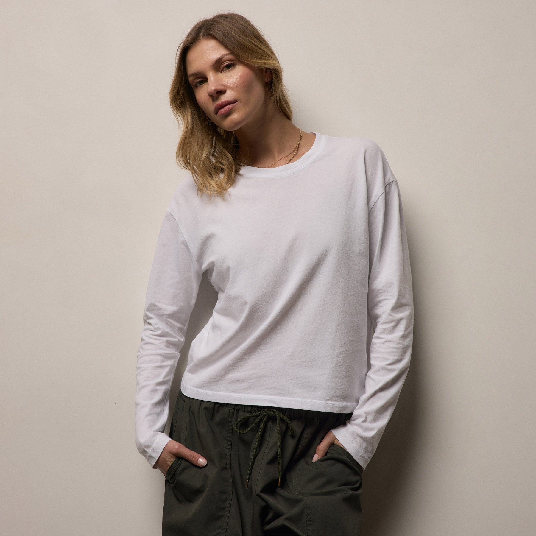 Long Sleeve Cropped Tee - Black | James Perse Los Angeles