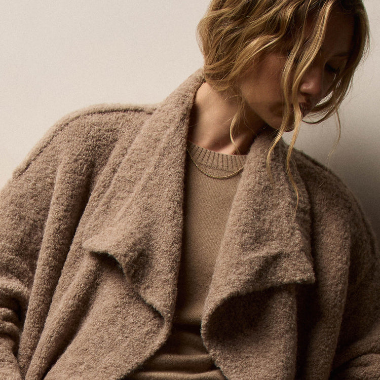 Long Loop Alpaca Cashmere Coat in Soft Beige | James Perse Los Angeles