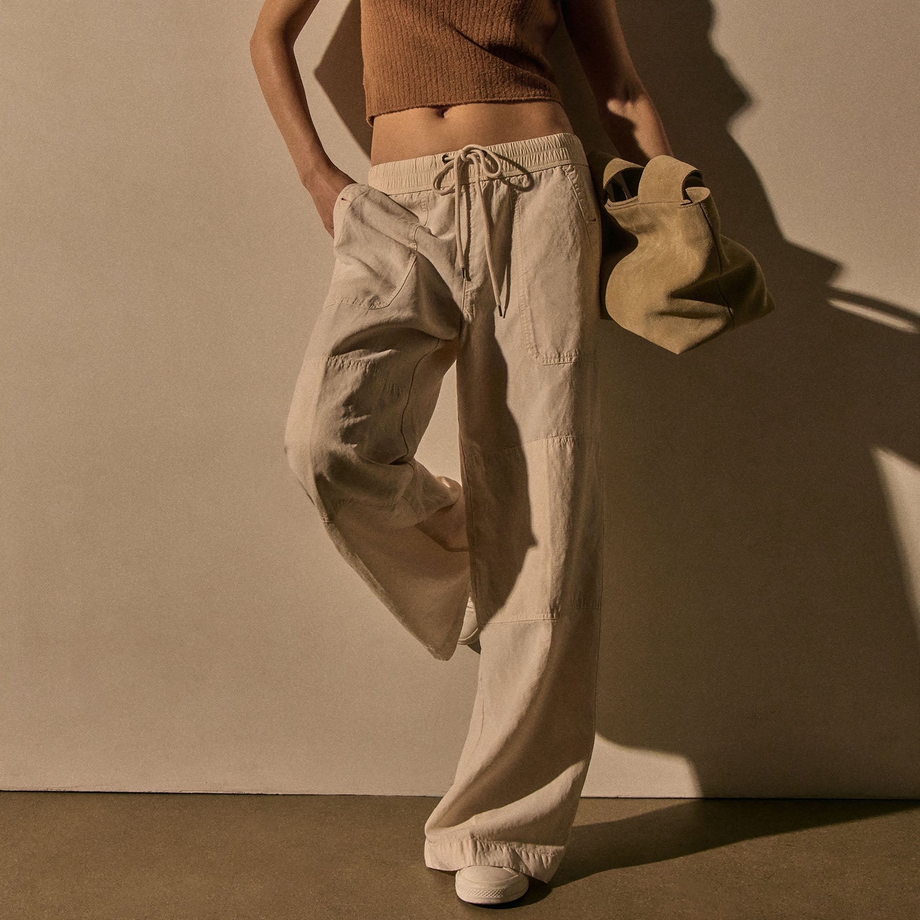 Lyocell Blend Knee Stitch Pant in Alabaster Pigment | James Perse Los Angeles