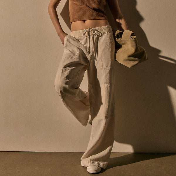 Lyocell Blend Knee Stitch Pant in Alabaster Pigment | James Perse Los Angeles
