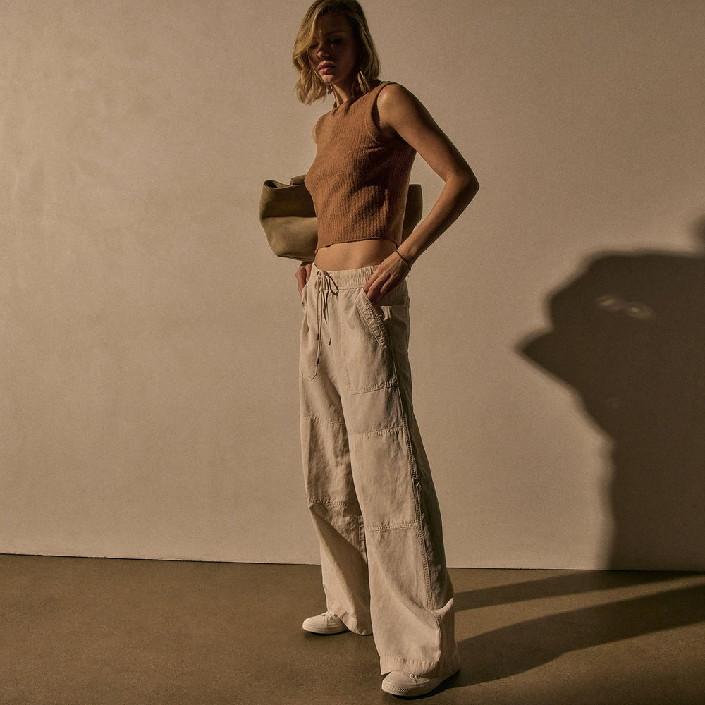 Lyocell Blend Knee Stitch Pant in Alabaster Pigment | James Perse Los Angeles