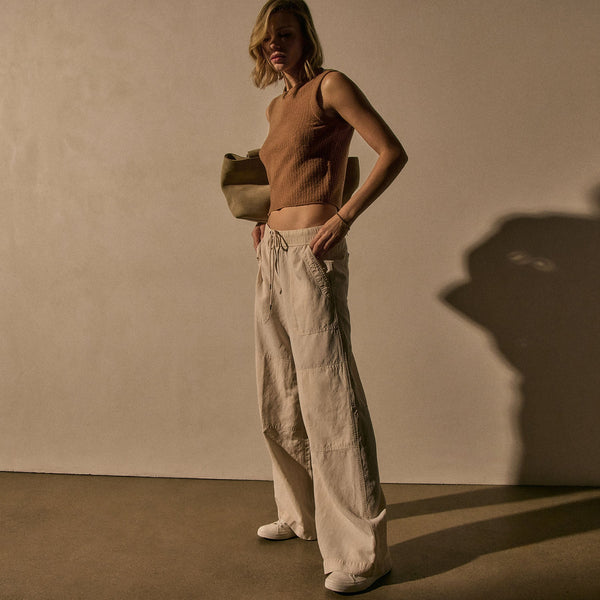 Lyocell Blend Knee Stitch Pant in Alabaster Pigment | James Perse Los Angeles