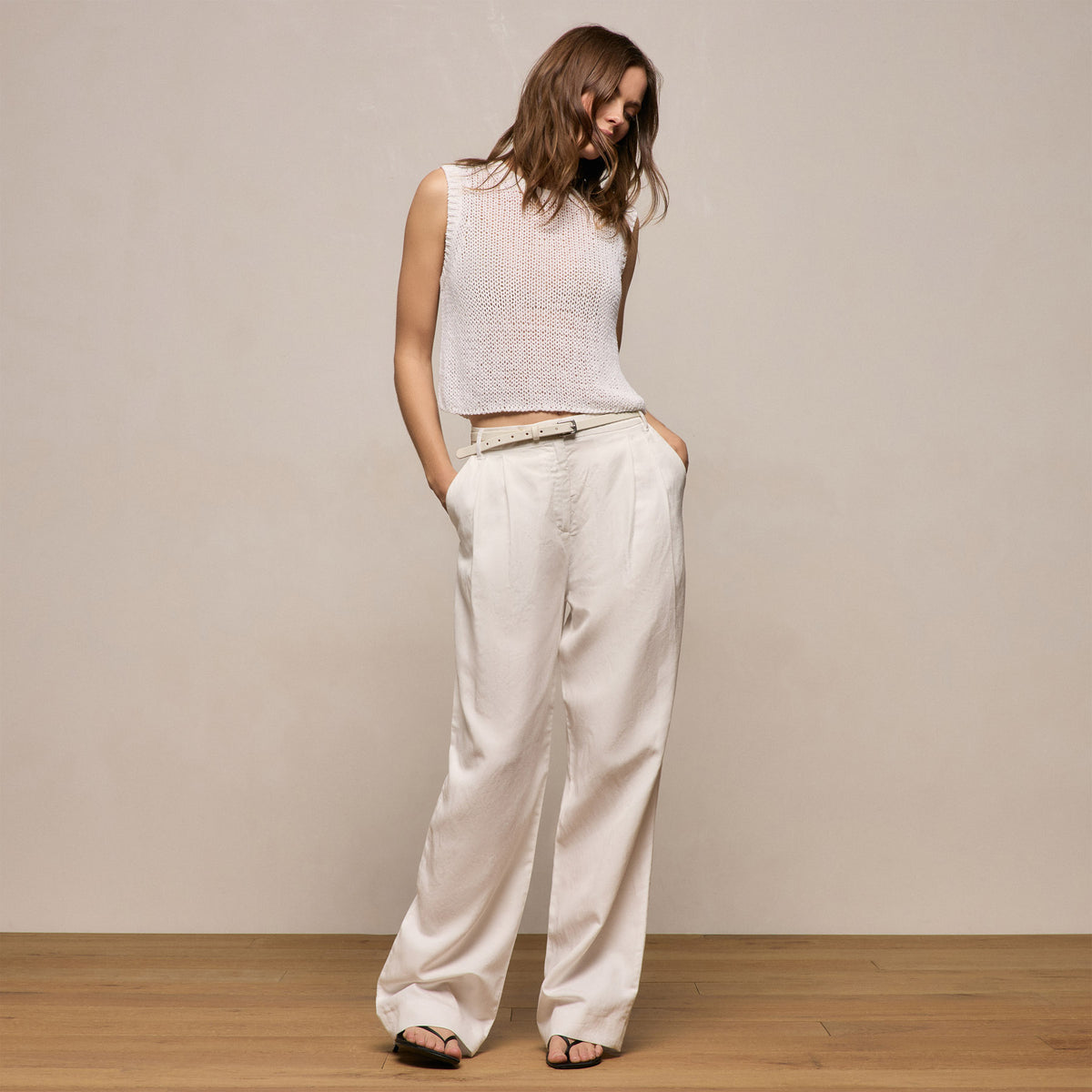 Twill Pleated Trouser In Off White | James Perse Los Angeles