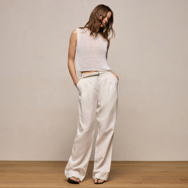 Twill Pleated Trouser In Off White | James Perse Los Angeles