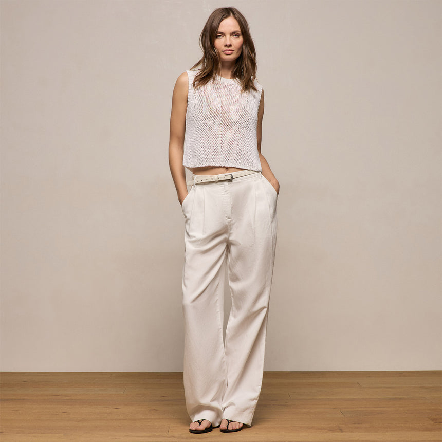 Twill Pleated Trouser In Off White | James Perse Los Angeles
