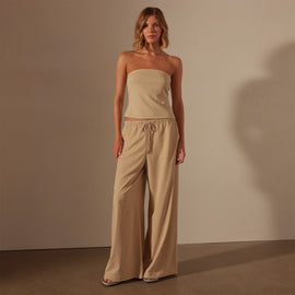 Lightweight Matte Satin Wide Leg Pant in Sand Dune | James Perse Los Angeles