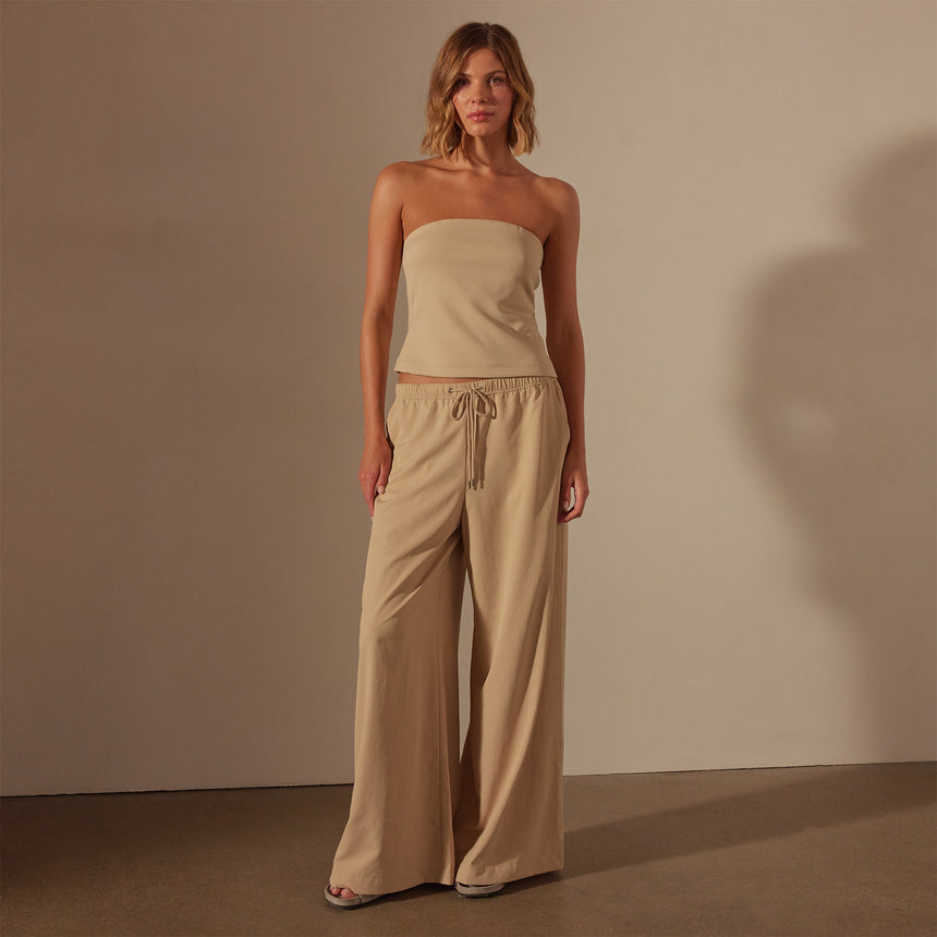 Lightweight Matte Satin Wide Leg Pant in Sand Dune | James Perse Los Angeles