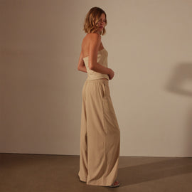 Lightweight Matte Satin Wide Leg Pant in Sand Dune | James Perse Los Angeles