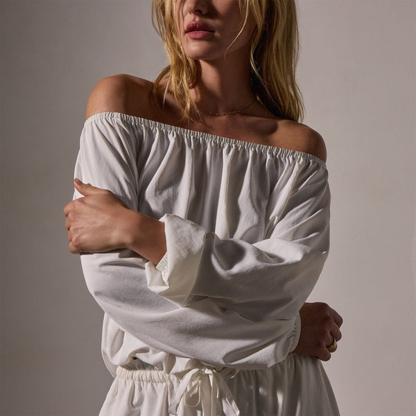 Lightweight Matte Sateen Blouse in White | James Perse Los Angeles