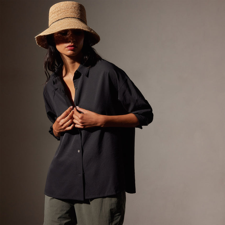 Lightweight Matte Satin Fluid Shirt in Black | James Perse Los Angeles