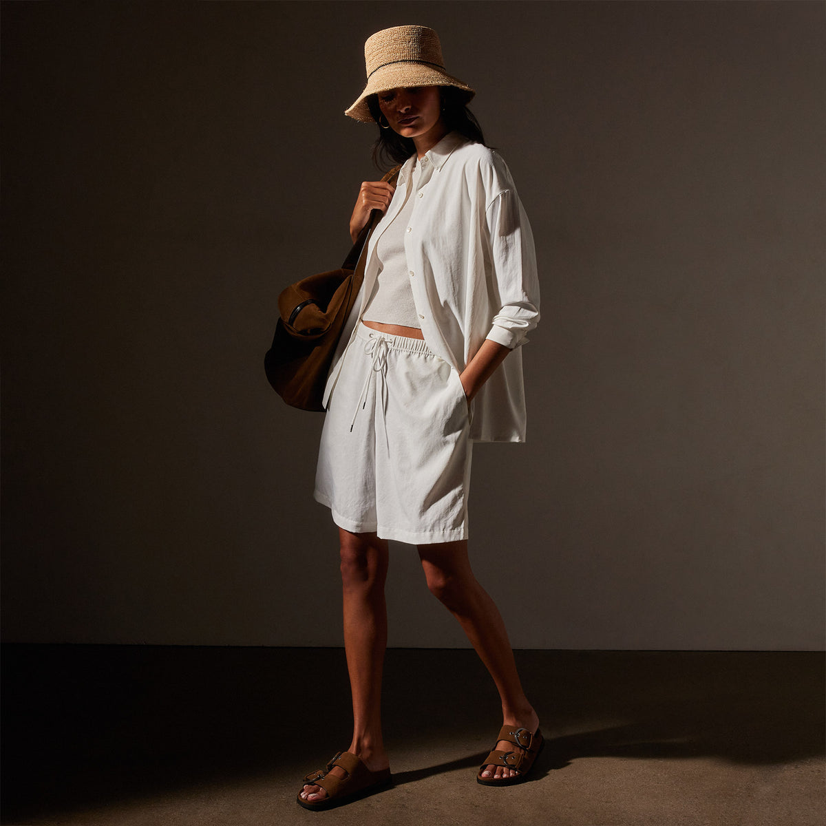 Lightweight Matte Satin Fluid Shirt in White | James Perse Los Angeles