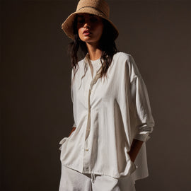 Lightweight Matte Satin Fluid Shirt in White | James Perse Los Angeles