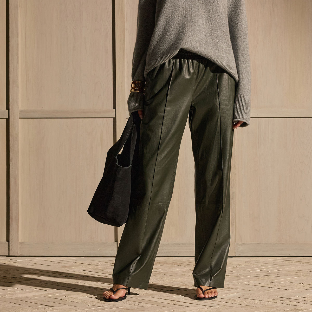 Pull On Leather Trouser - Dark Olive | James Perse Los Angeles