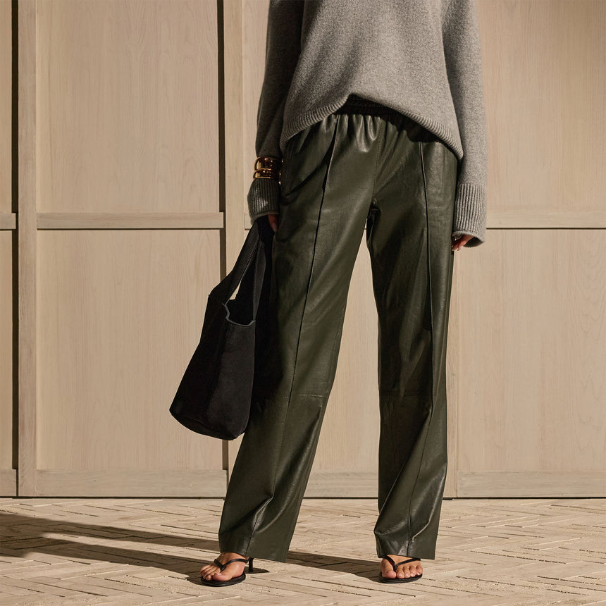 Pull On Leather Trouser - Dark Olive | James Perse Los Angeles