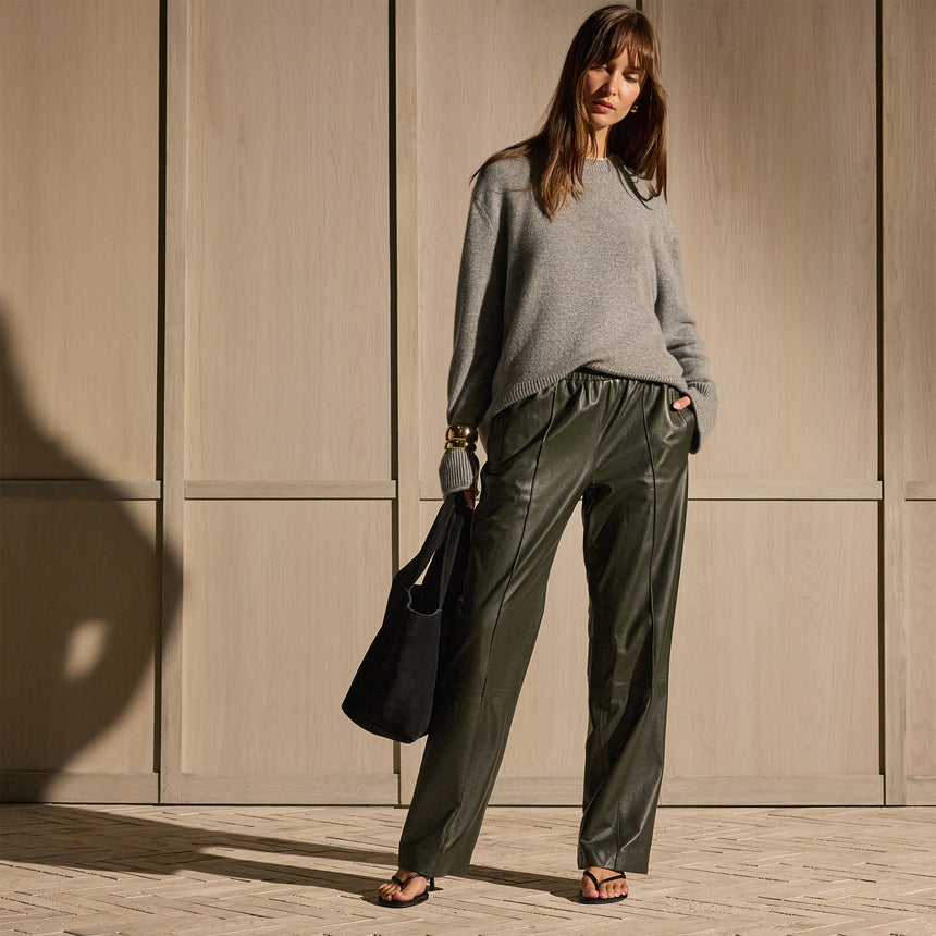 Pull On Leather Trouser - Dark Olive | James Perse Los Angeles