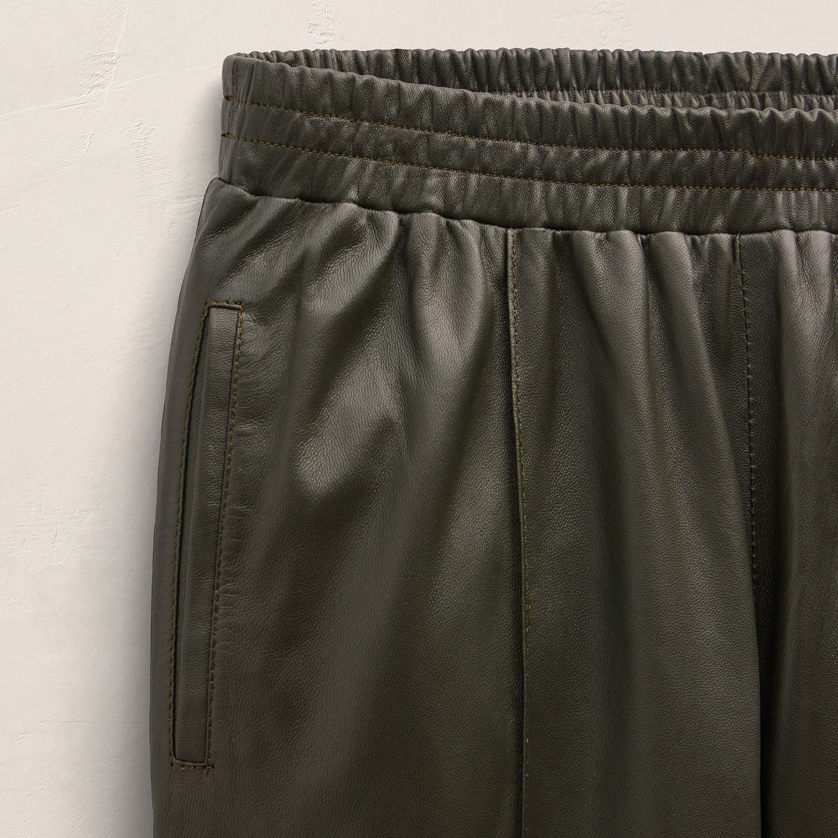 Leather Track Pant - Dark Olive