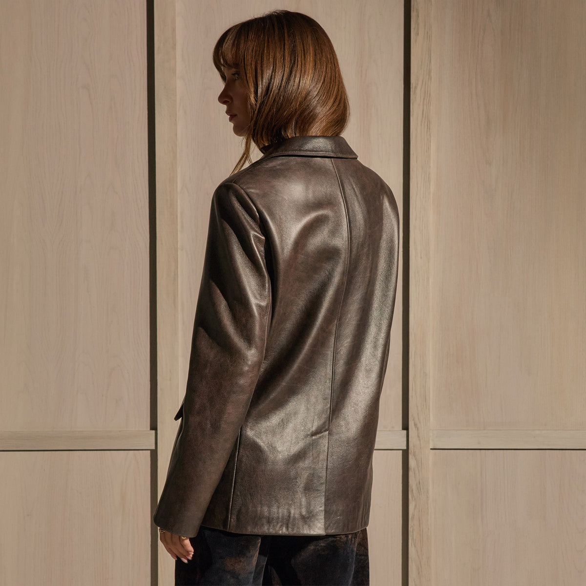 Leather Notch Lapel Blazer - Distressed Brown | James Perse Los Angeles