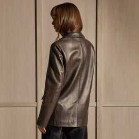 Leather Notch Lapel Blazer - Distressed Brown | James Perse Los Angeles