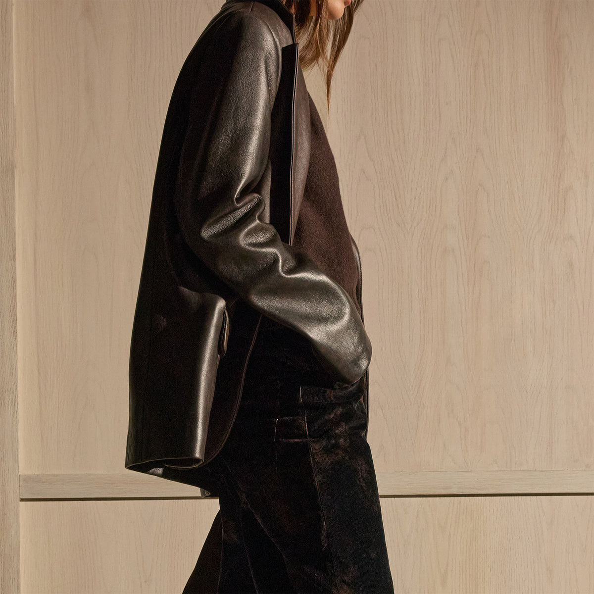 Leather Notch Lapel Blazer - Distressed Brown | James Perse Los Angeles