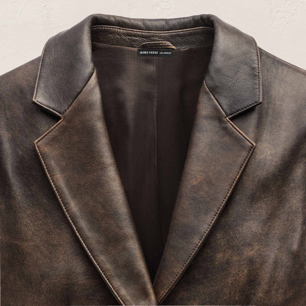 Leather Relaxed Blazer - Distressed Brown