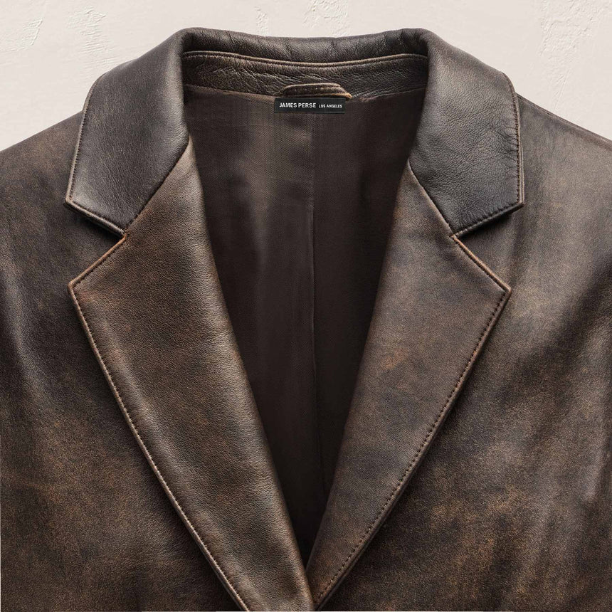 Leather Relaxed Blazer - Distressed Brown
