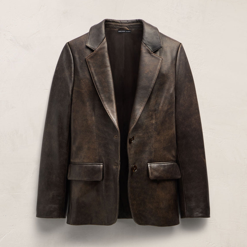 Leather Relaxed Blazer - Distressed Brown