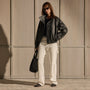 Leather Funnel Neck Jacket - Black | James Perse Los Angeles